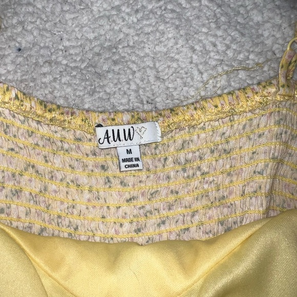 Yellow Floral Padded Sundress Mini Dress with Button Decor - Picture 4 of 4